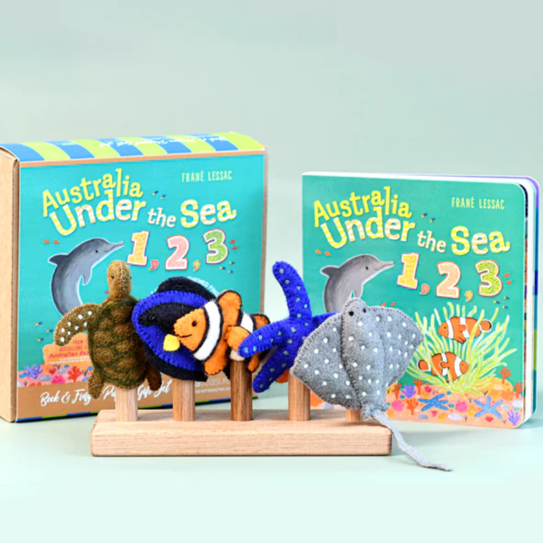 "Australia Under the Sea 1, 2, 3" By Frané Lessac - Book and Finger Puppet Set