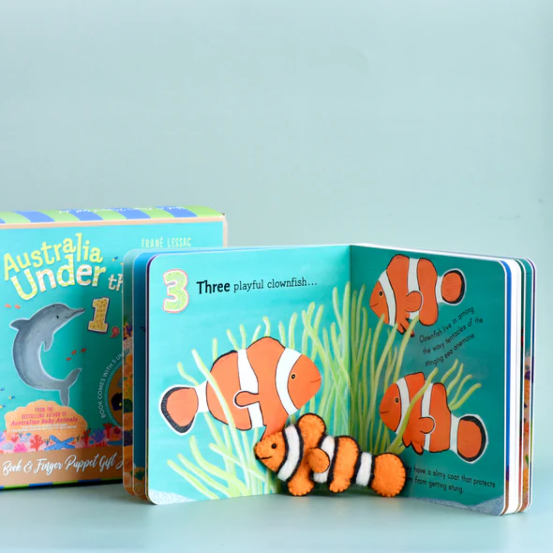 "Australia Under the Sea 1, 2, 3" By Frané Lessac - Book and Finger Puppet Set