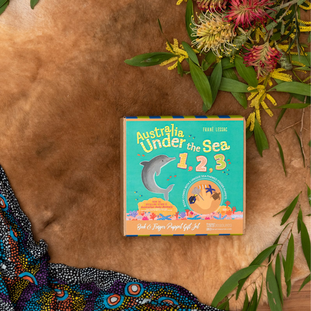 "Australia Under the Sea 1, 2, 3" By Frané Lessac - Book and Finger Puppet Set