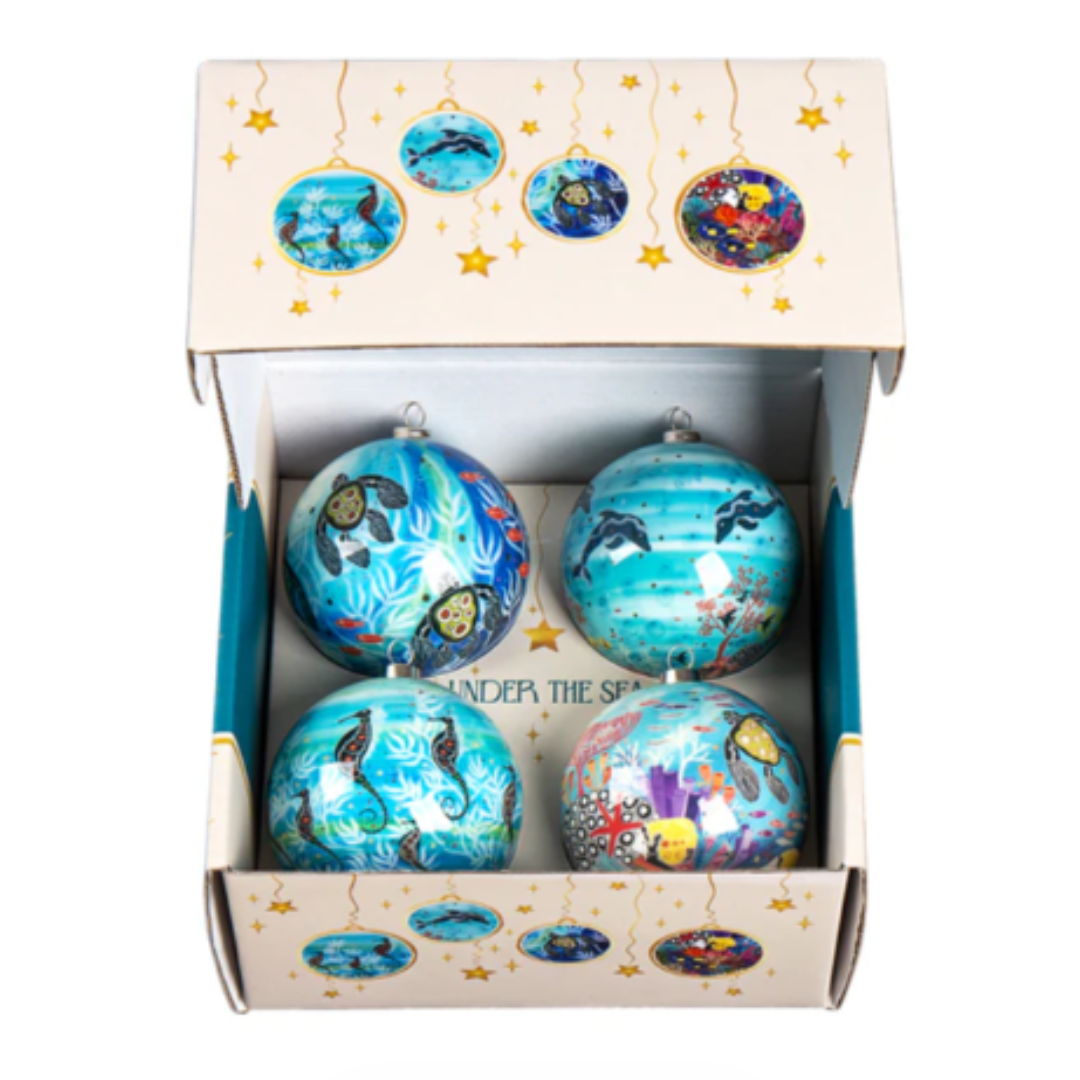 4 Pack Aboriginal Christmas Baubles - Under the Sea