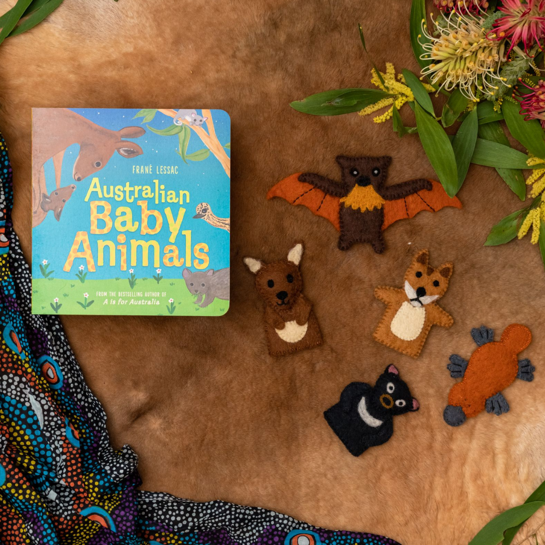 &quot;Australian Baby Animals&quot; By Frané Lessac (Book and Finger Puppet Set)