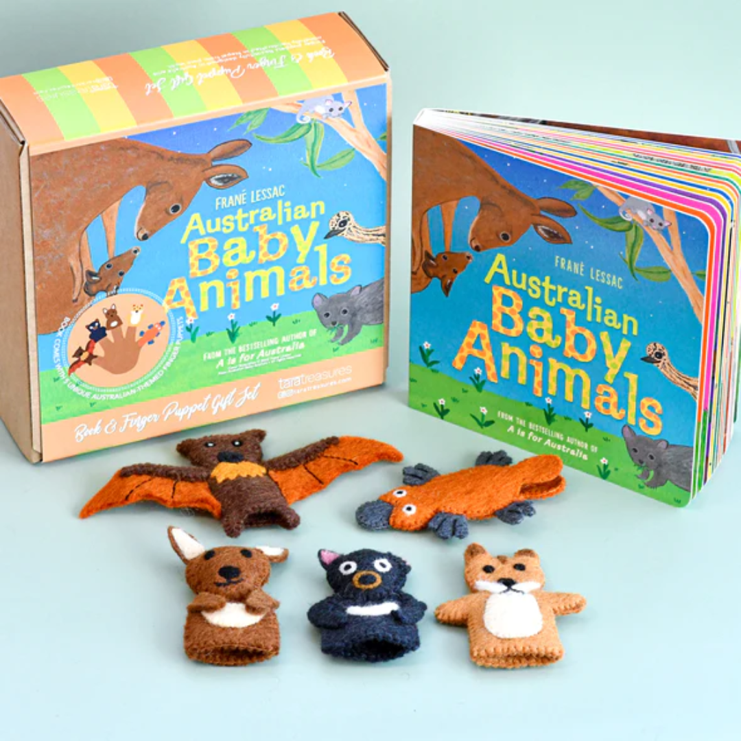 &quot;Australian Baby Animals&quot; By Frané Lessac (Book and Finger Puppet Set)