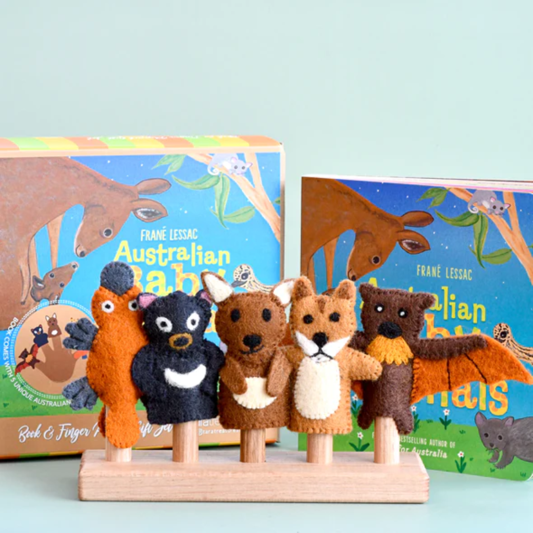 &quot;Australian Baby Animals&quot; By Frané Lessac (Book and Finger Puppet Set)