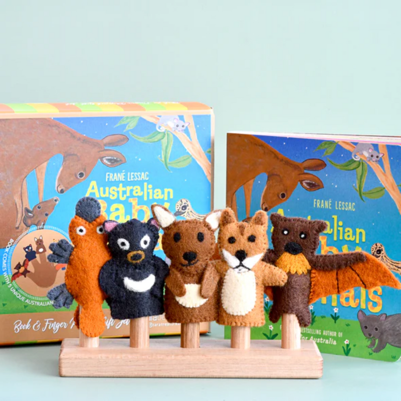 "Australian Baby Animals" By Frané Lessac (Book and Finger Puppet Set)