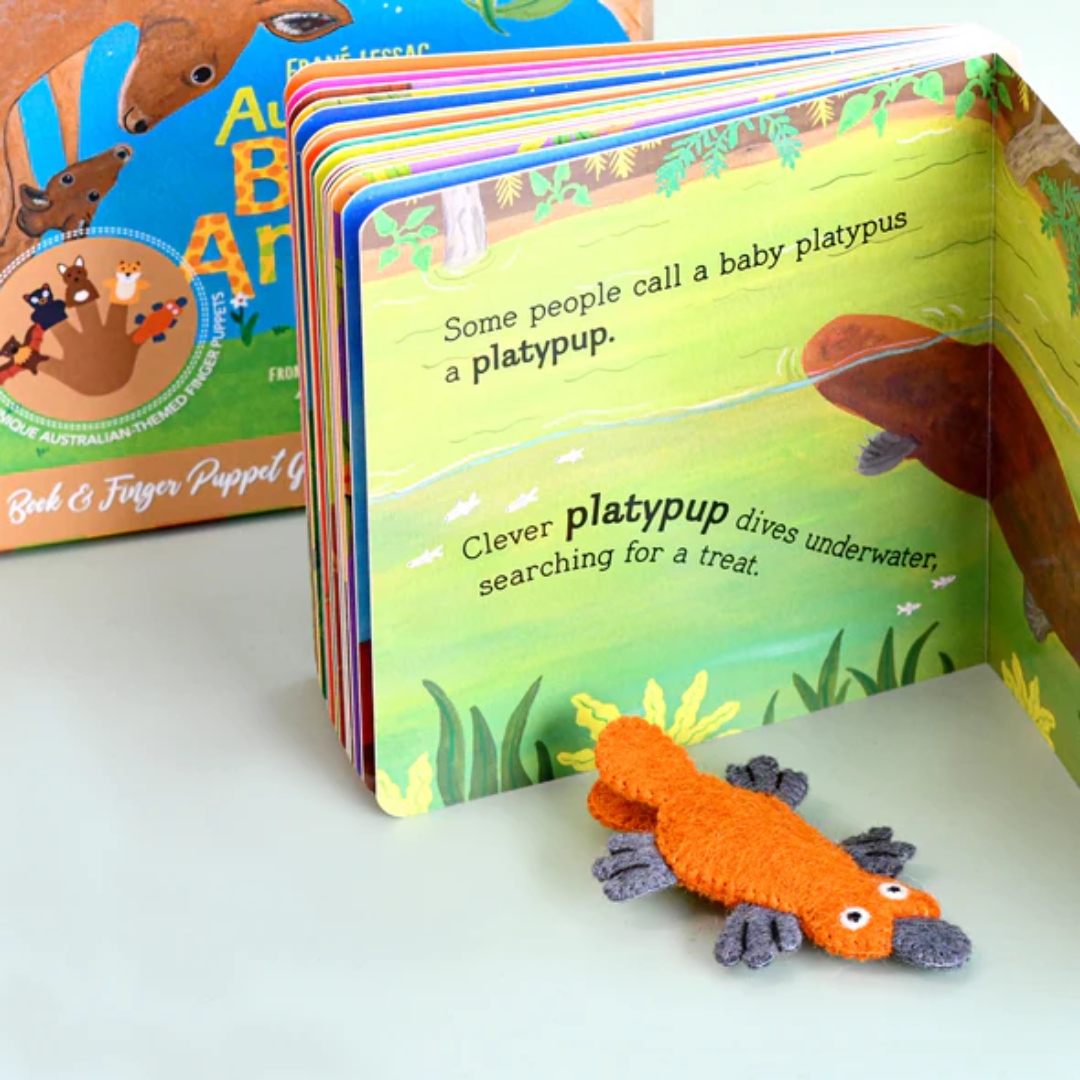 &quot;Australian Baby Animals&quot; By Frané Lessac (Book and Finger Puppet Set)