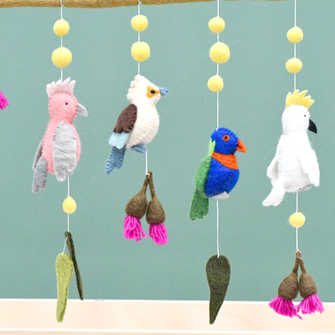 Baby Nursery Hanging - Australian Birds - Cockatoo, Lorikeet, Galah and Kookaburra