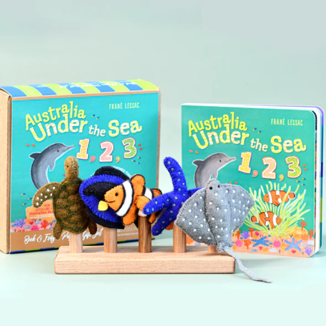 Australia Under the Sea 1, 2, 3 by Frané Lessac - Book and Finger Puppet Set