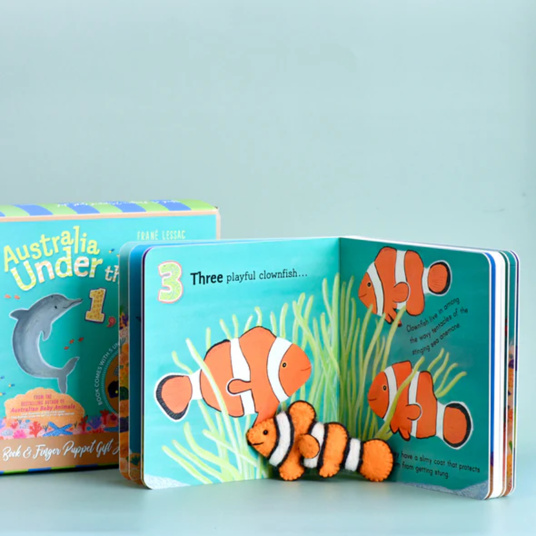 Australia Under the Sea 1, 2, 3 by Frané Lessac - Book and Finger Puppet Set