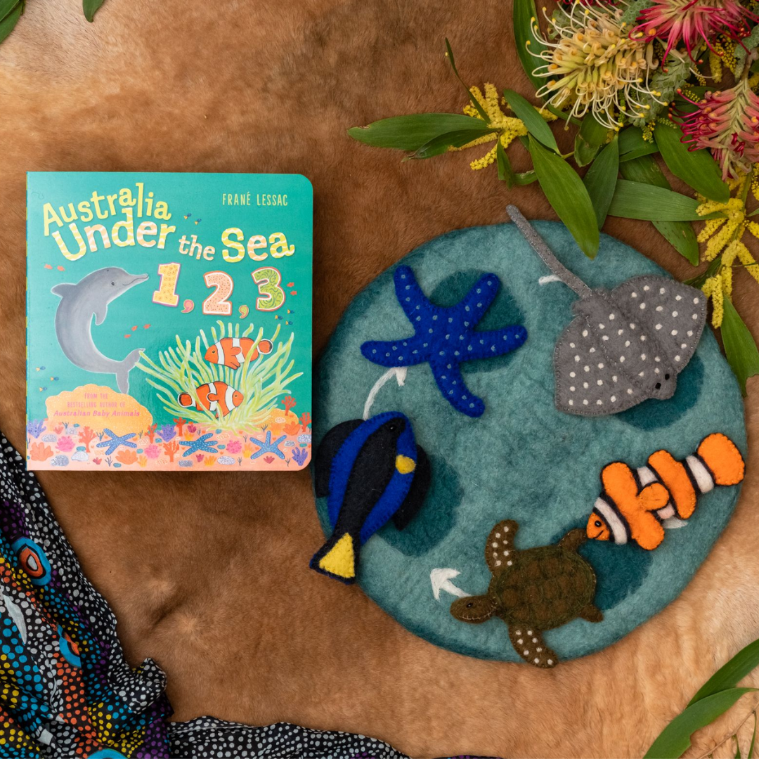 Australia Under the Sea 1, 2, 3 by Frané Lessac - Book and Finger Puppet Set